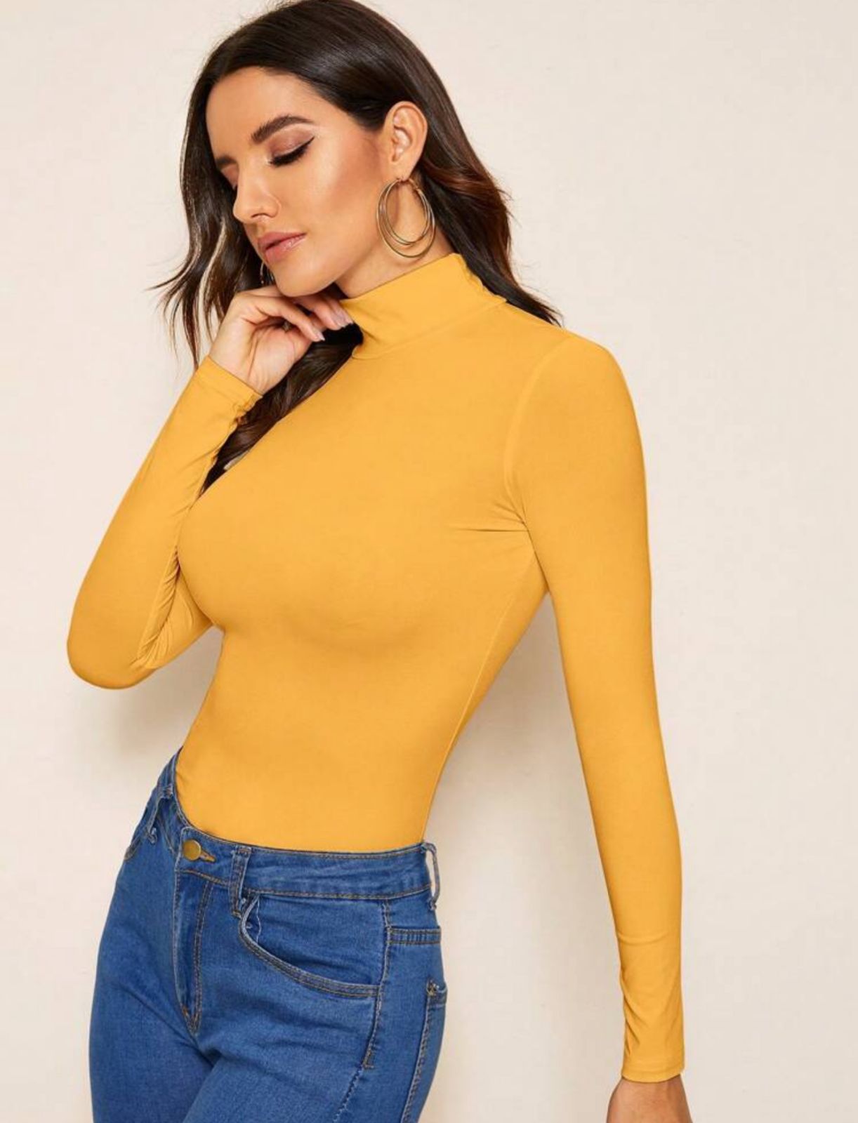 Solid Mock Neck Slim